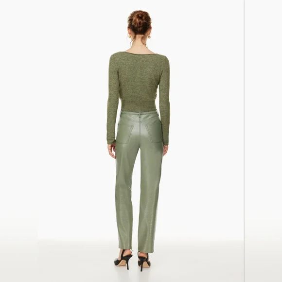 Aritzia Wilfred THE MELINA PANTS Python-embossed Vegan Leather Straight Leg Sage - Picture 3 of 9